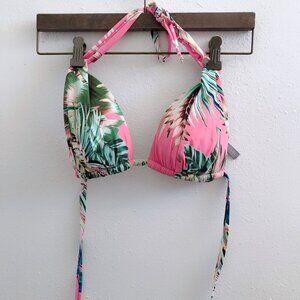 La Blanca Pink and Green Leaf Bikini Top